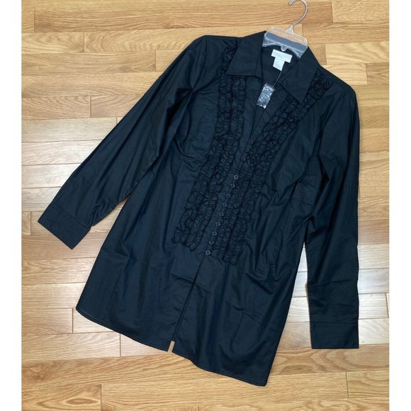 *NWOT Soft Surrounding Ruffle Front V-Neck Long Sleeve Blouse Womens M Black - Picture 4 of 7